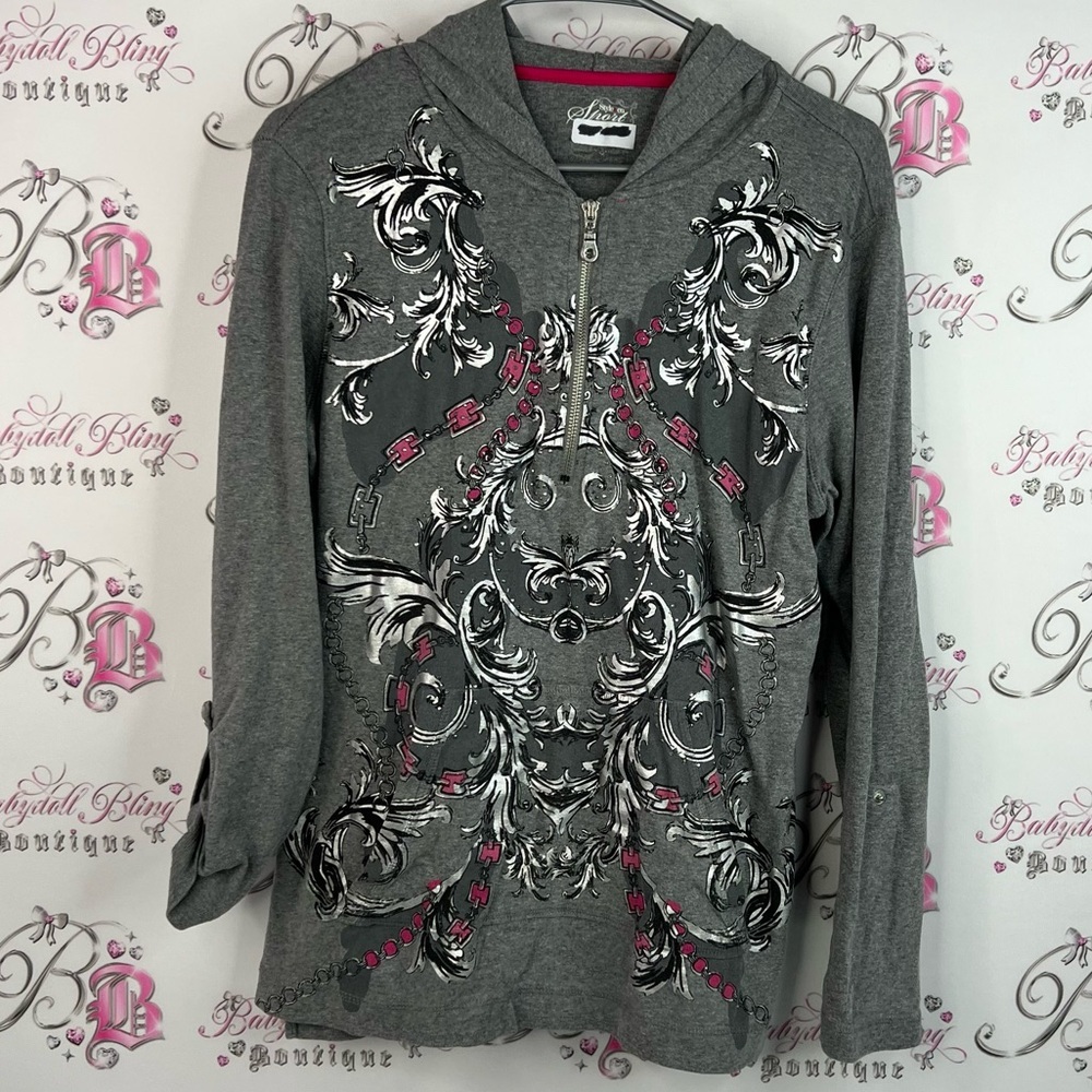 Style & Co. Sweater hoodie rhinestone bling studs Gray black Pink Hoodie